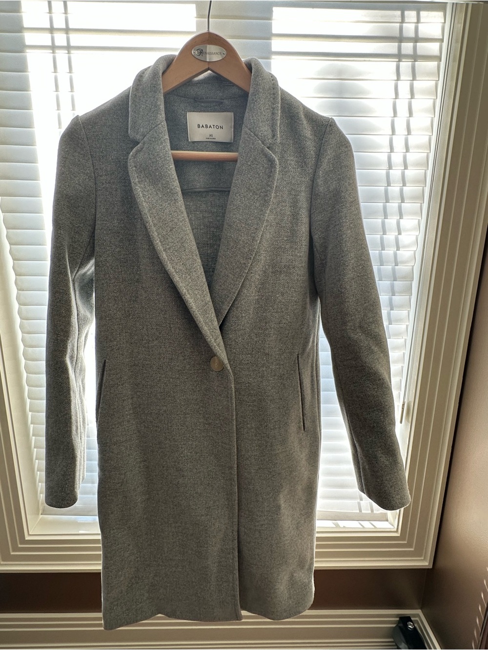 Babaton Gray Single-Button Wool-Blend Trench Coat
